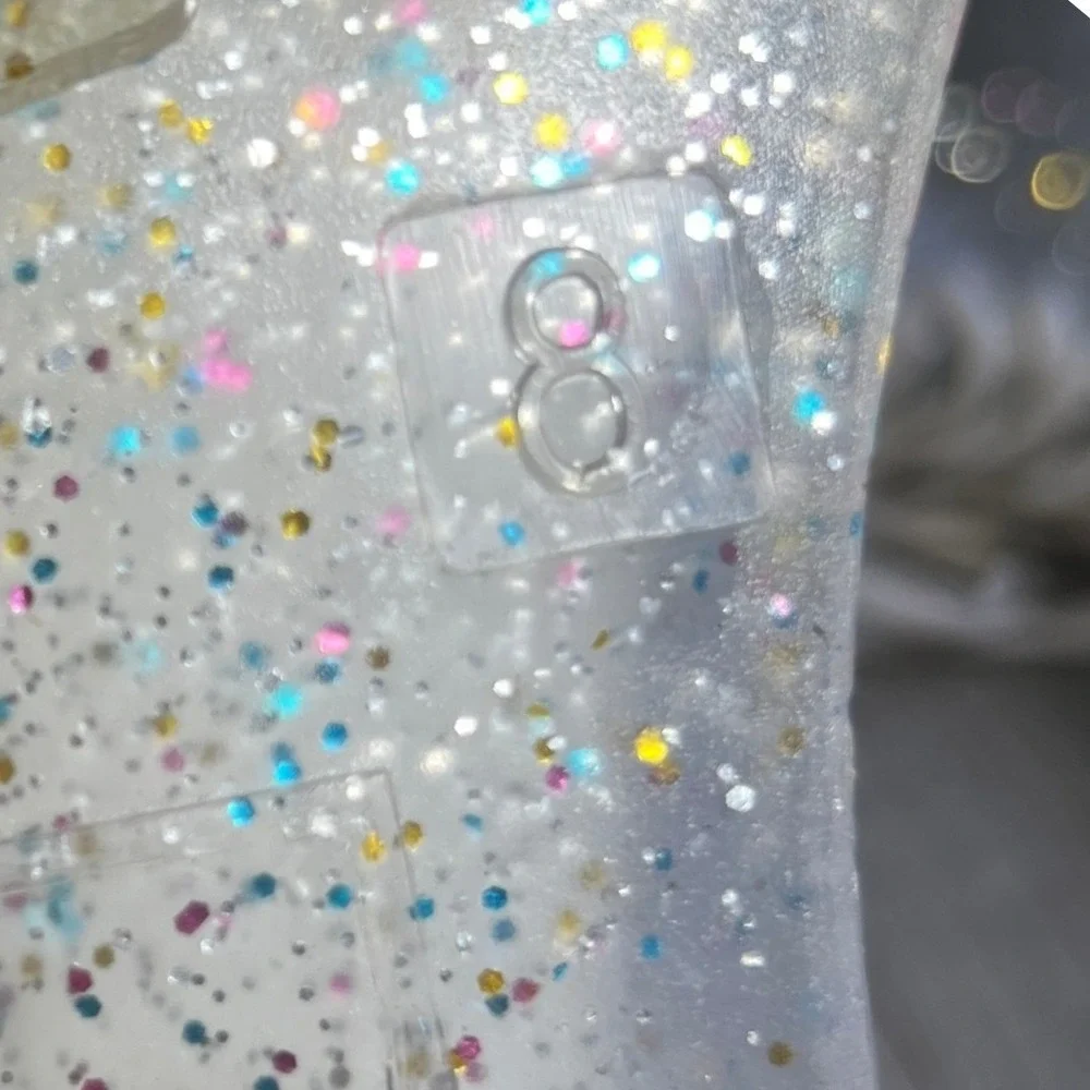 Y2K Urban Outfitters Combat Boots Clear Glitter Jelly Womens 8  Lace Up FESTIVAL